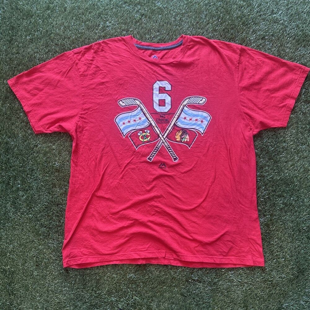 Mens XXL Chicago Blackhawks Majestic Red 6 Time Champions Raise The Flag T Shirt